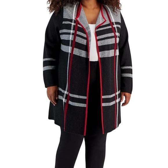 KASPER Striped Open Front Knit Long Cardigan Sweater Jacket Plus 3X NWT - Picture 1 of 15